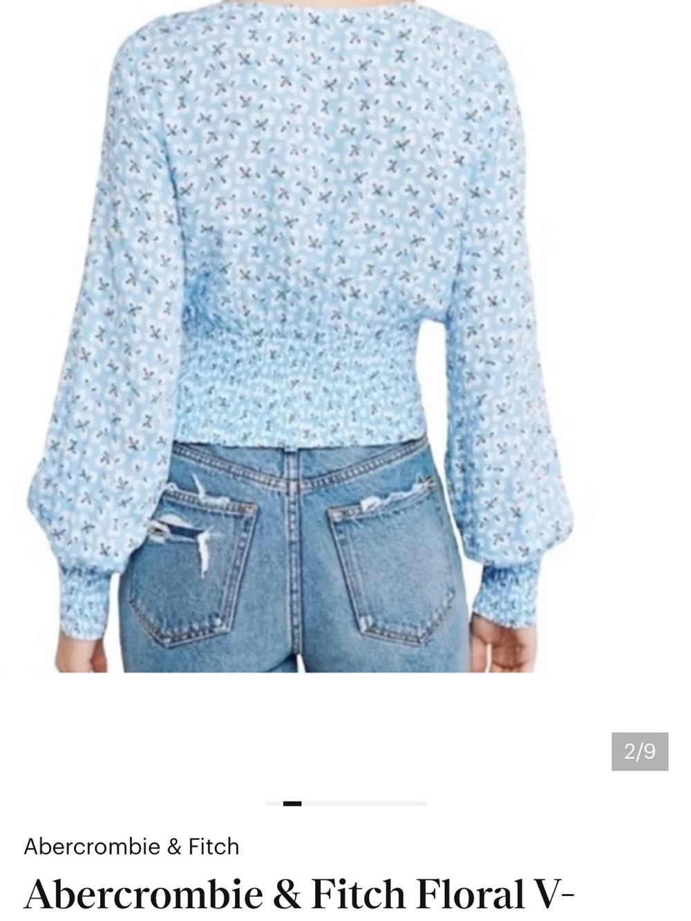 Abercrombie & Fitch Ditsy Floral Smocked V Neck Crop Top Blue S - Picture 2 of 10